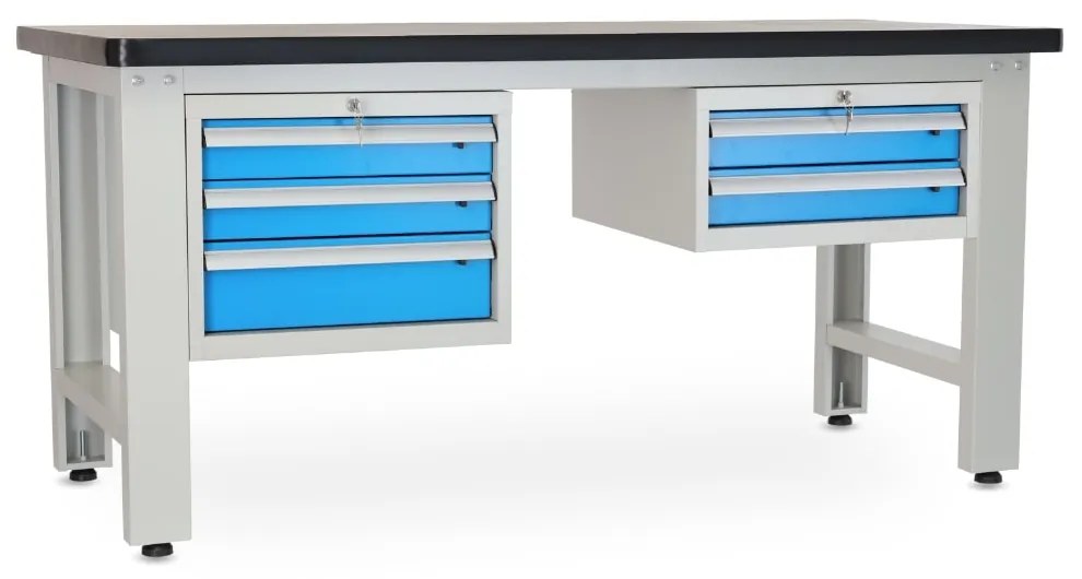 Műhelyasztal Solid MDF-32, 180 cm, 2x függő doboz, fekete