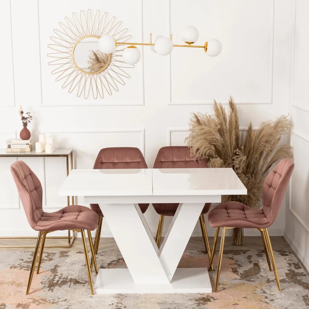 Magasfényű Fehér Bővíthető Étkezőasztal CLARK 120-160 cm