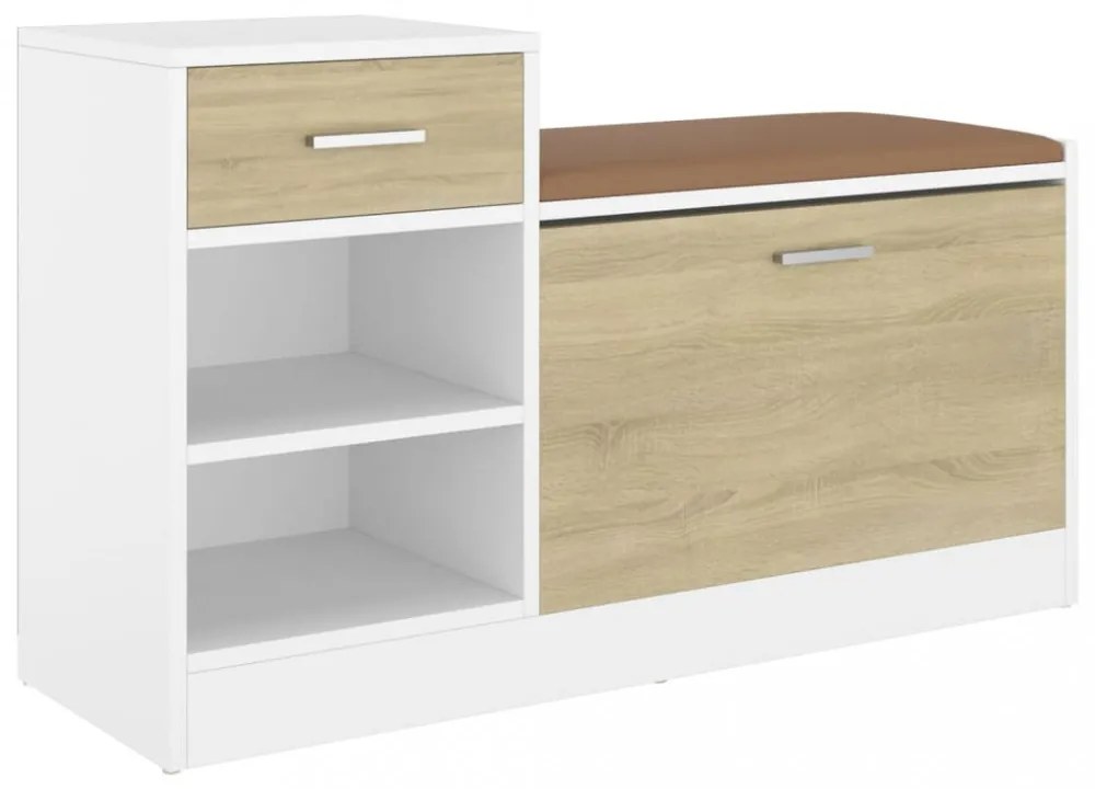 fehér és sonoma tölgy szerelt fa cipőtároló pad 94,5x31x57 cm