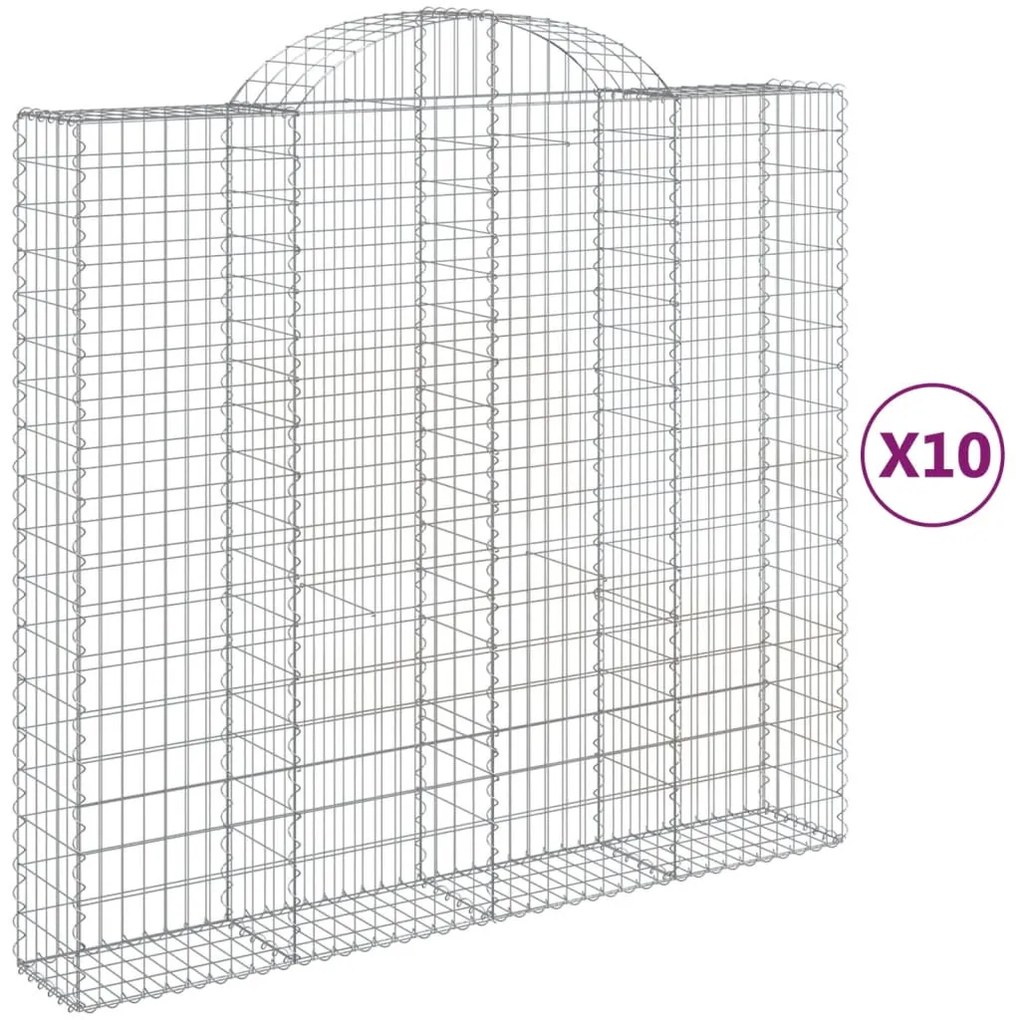 vidaXL 10 db íves horganyzott vas gabion kosár 200x50x180/200 cm