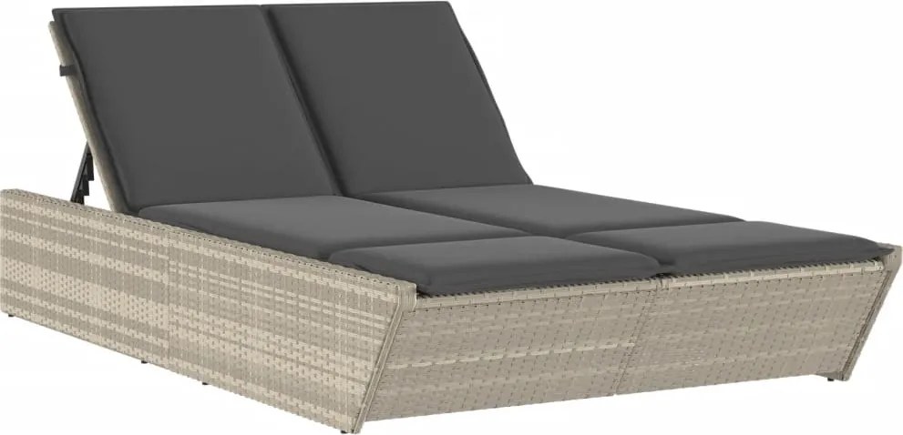 vidaXL világosszürke polyrattan dupla napozóágy párnával