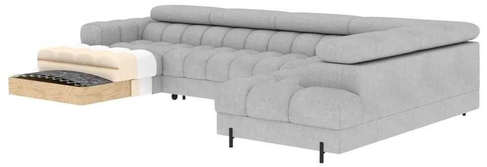 Szürke buklé kinyitható sarokkanapé (jobb oldali-U alakú) Feraria – ELTAP
