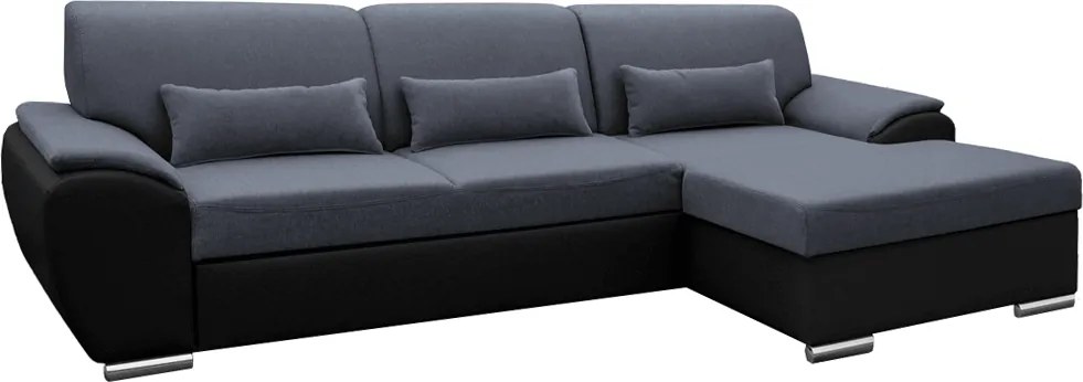 Ülőgarnitúra, fekete/sötét szürke, jobbos, EMILY ROH MALÝ