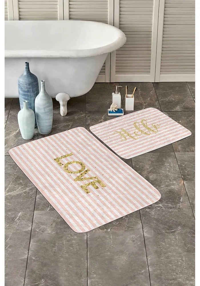 Rózsaszín bársony fürdőszobai kilépő szett 2 db-os 60x100 cm Love – Mila Home
