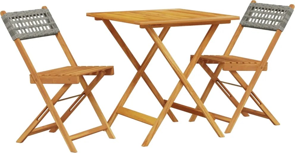 vidaXL 3 részes szürke polyrattan és tömör fa bisztrószett