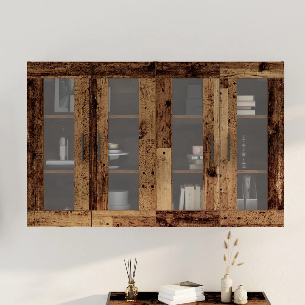 Fali Szekrény 2 db Régi Fa 69.5x34x90 cm Mérnöki Fa