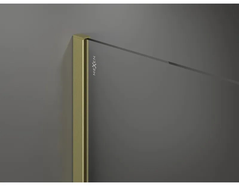 Mexen Kioto, Walk-In zuhany paraván 80 x 200 cm, 8 mm átlátszó üveg fekete mintás, arany matt profil, 800-080-101-55-70