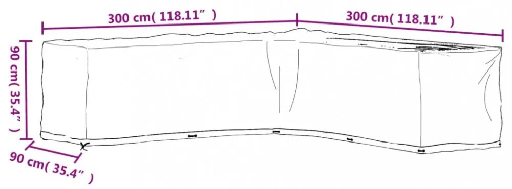 2 db L-alakú kerti bútorhuzat 20 fűzőlyukkal 300x300x90 cm