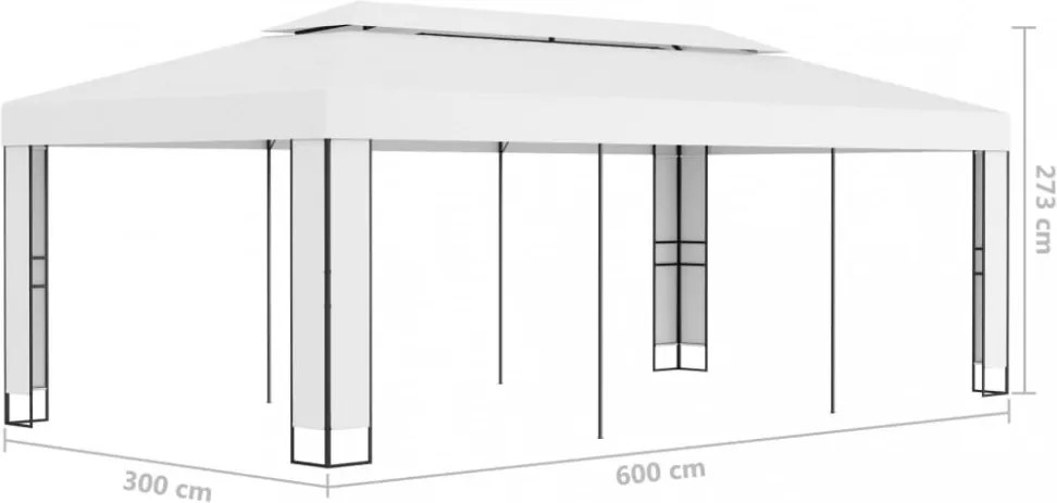 fehér dupla tetős pavilon 3 x 6 m