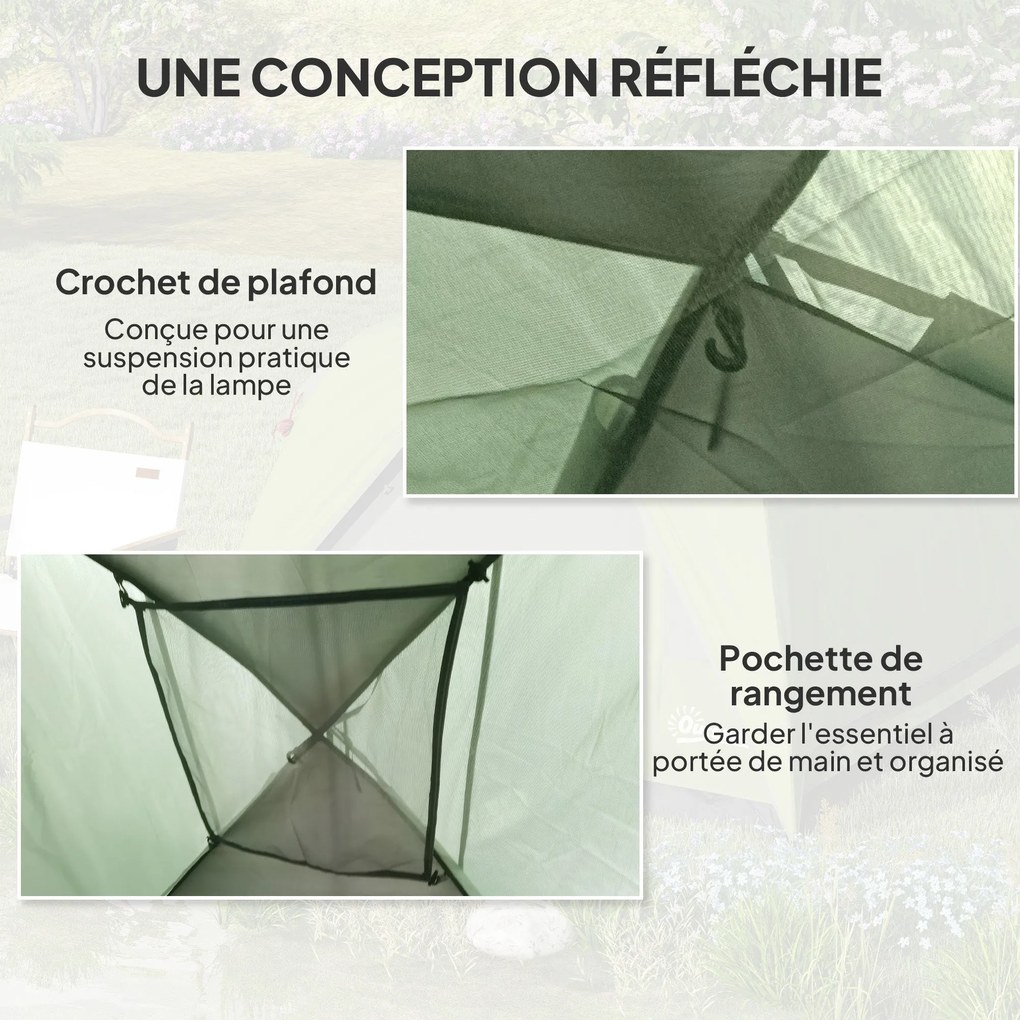 Outsunny 2-4 Személyes Vízálló Családi Dóm sátor Ablakokkal, Zsebbel, Hordtáskával és Kampóval Piknikezéshez, Túrázáshoz, Kempingezéshez, Olíva Zöld |