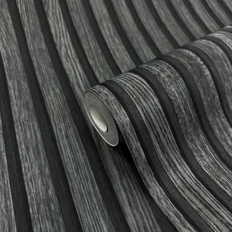 Sötétszürke Vinil Tapéta, Fa Lamellákat Utánozva