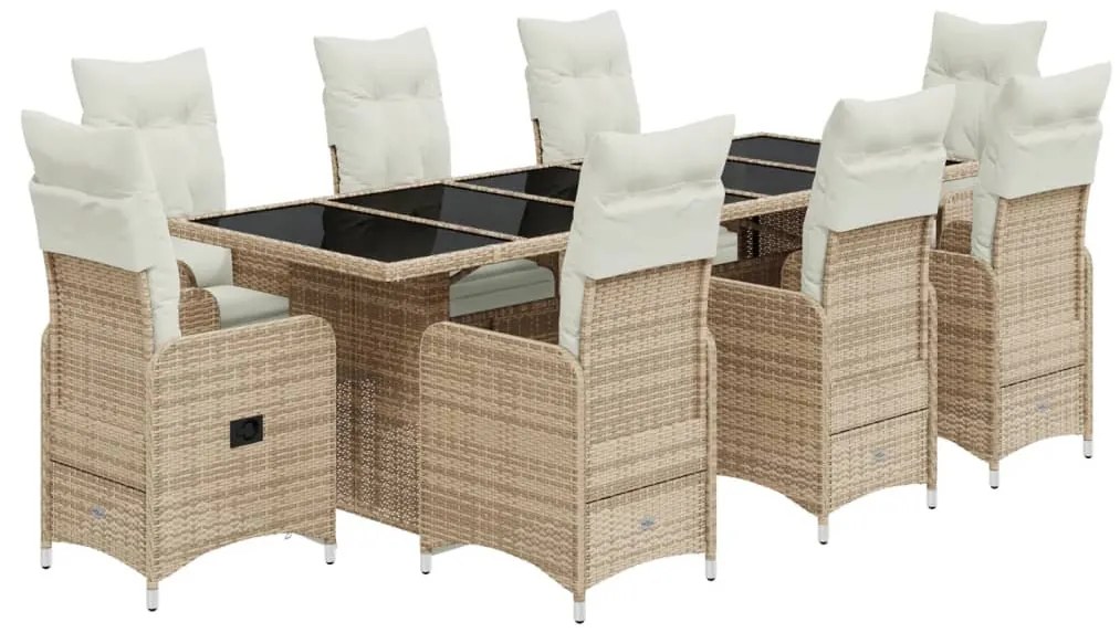 9 részes bézs polyrattan kerti bisztrógarnitúra párnákkal