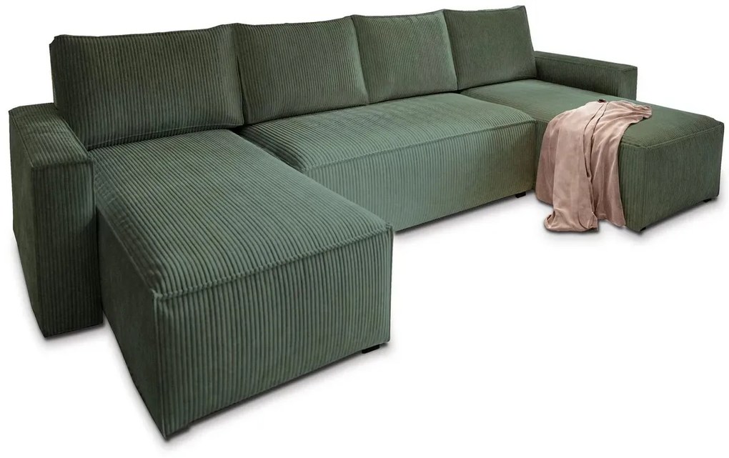 U alakú ülőgarnitúra SMART COSARO 295x140 cm, sötétzöld