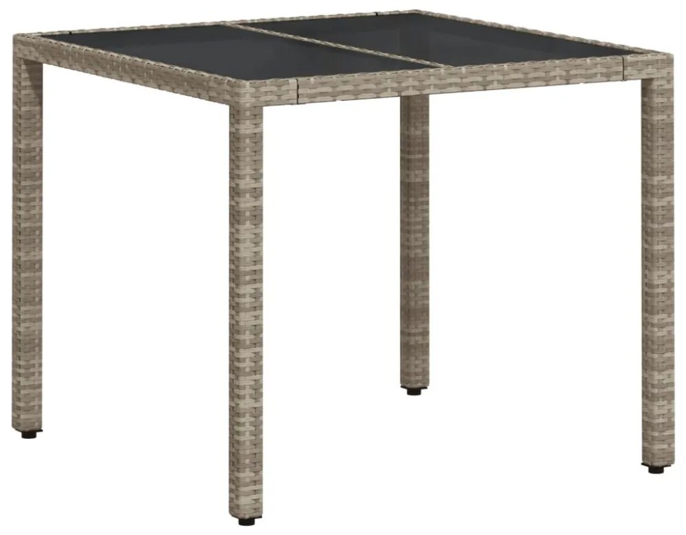 világosszürke polyrattan üveglapos kerti asztal 90 x 90 x 75 cm