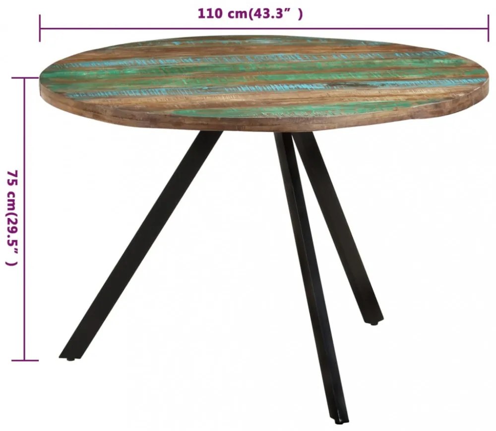 tömör újrahasznosított fa étkezőasztal 110 x 75 cm