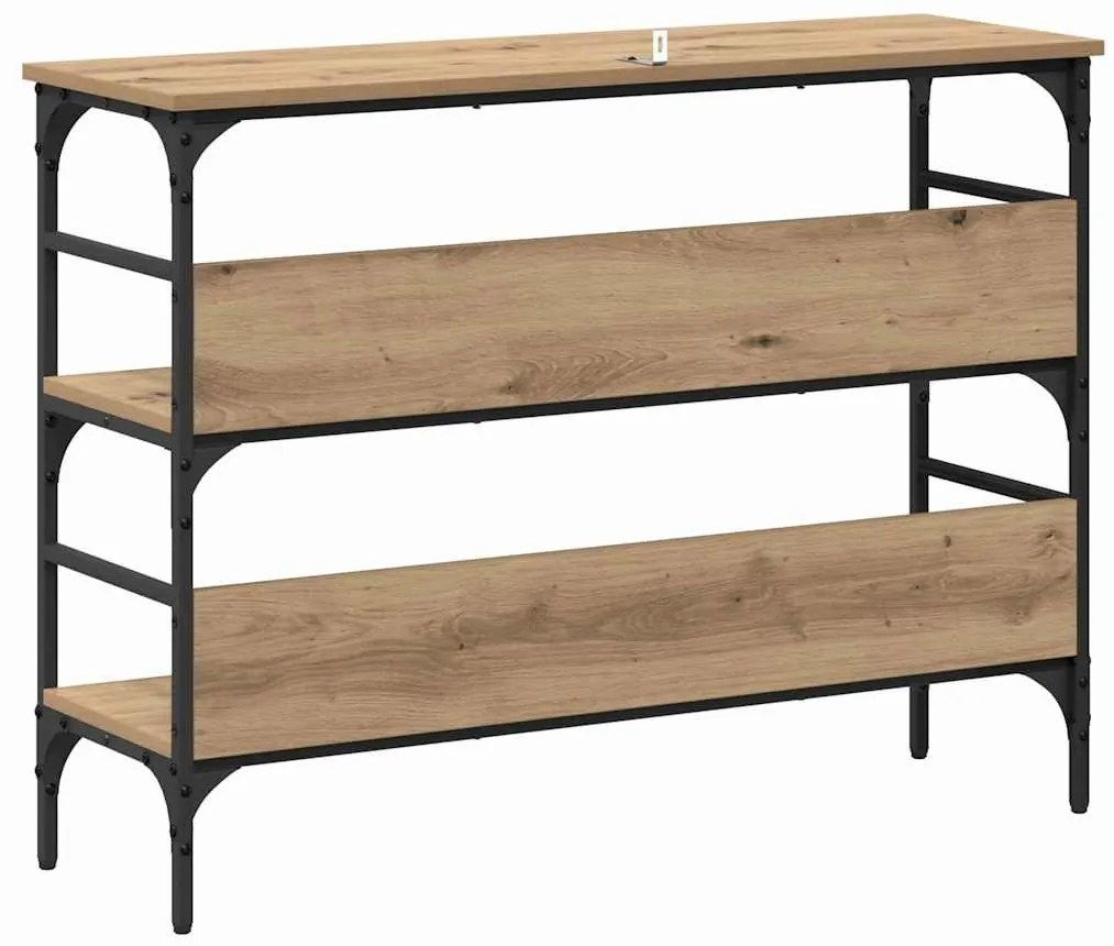 Konzolasztal polcokkal kézműves tölgy 100 x 32 x 75 cm Faanyag