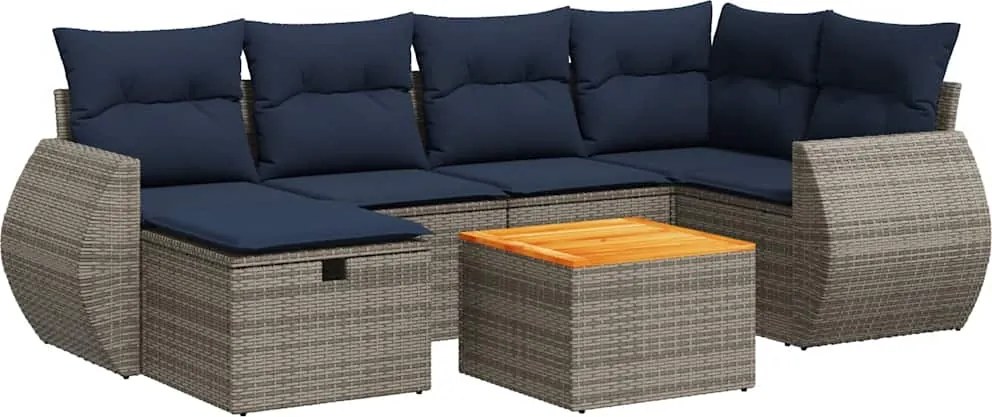 vidaXL 7 részes szürke polyrattan kerti ülőgarnitúra párnákkal