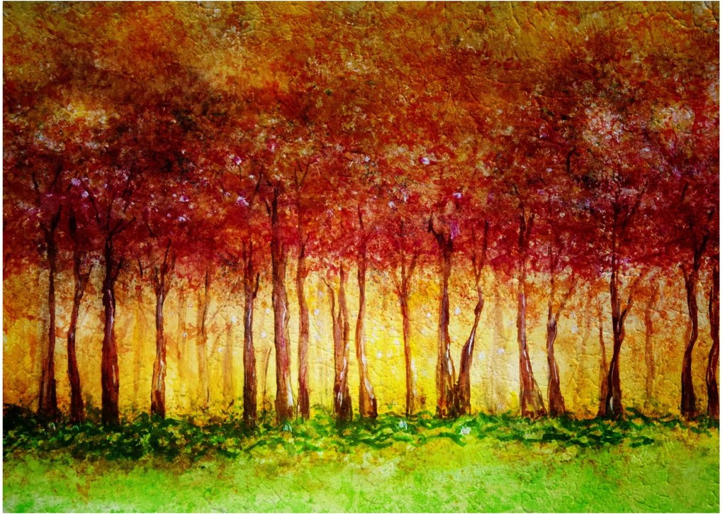 Kép - Lombhullató erdő festménye (üvegen) (70x50 cm)