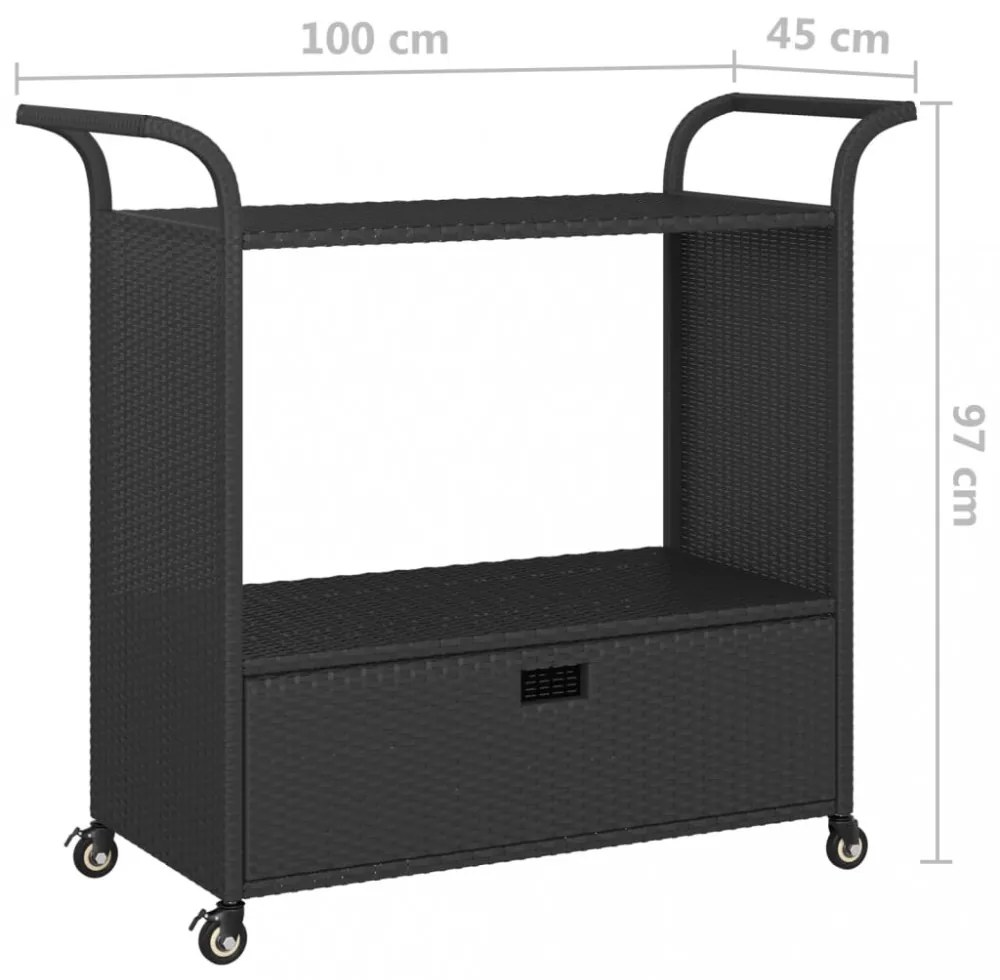 fekete polyrattan bárkocsi fiókkal 100 x 45 x 97 cm