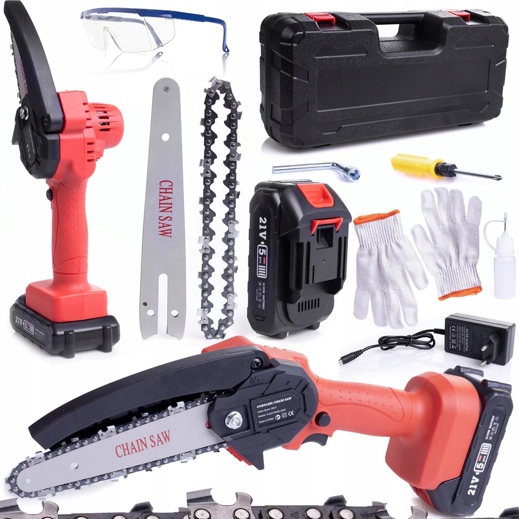 Láncfűrész P06 Akkumulátoros Láncfűrész 6" Erős Fa Ágfűrész