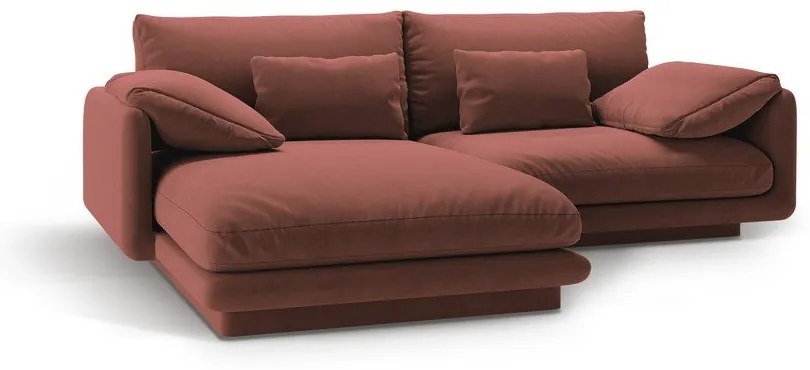 Rózsaszín bársony sarokkanapé (bal oldali-heverő résszel) Torino – Micadoni