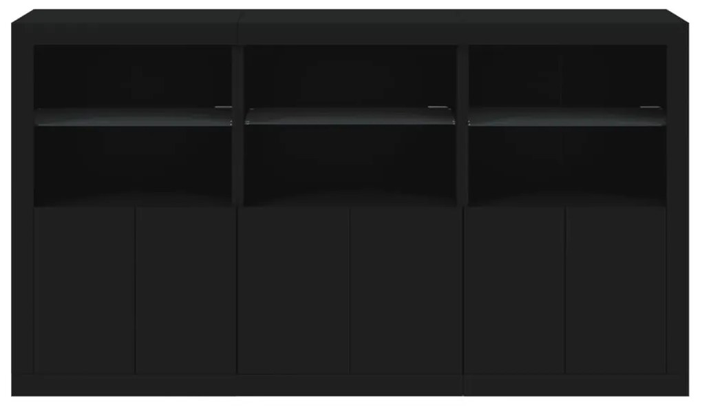fekete tálalószekrény LED-világítással 181,5 x 37 x 100 cm
