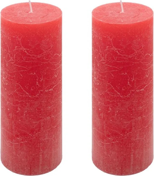 Rusztikus gyertya készlet 20 cm Ø 7,5 cm 2 db piros