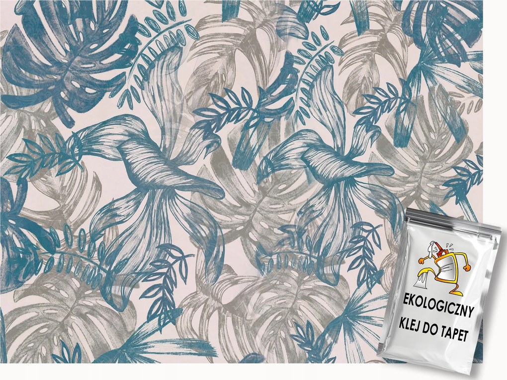 Fotótapéta Flizelina Levelek Türkiz Szürke Monster Pálma 400x280 ragasztó