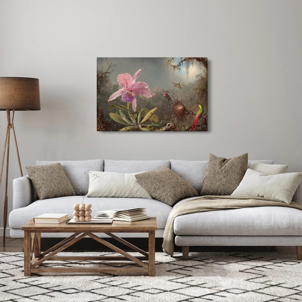 Kép - Martin Johnson Heade, Cattleya Orchid and Three Hummingbirds, reprodukciók (90x60 cm)