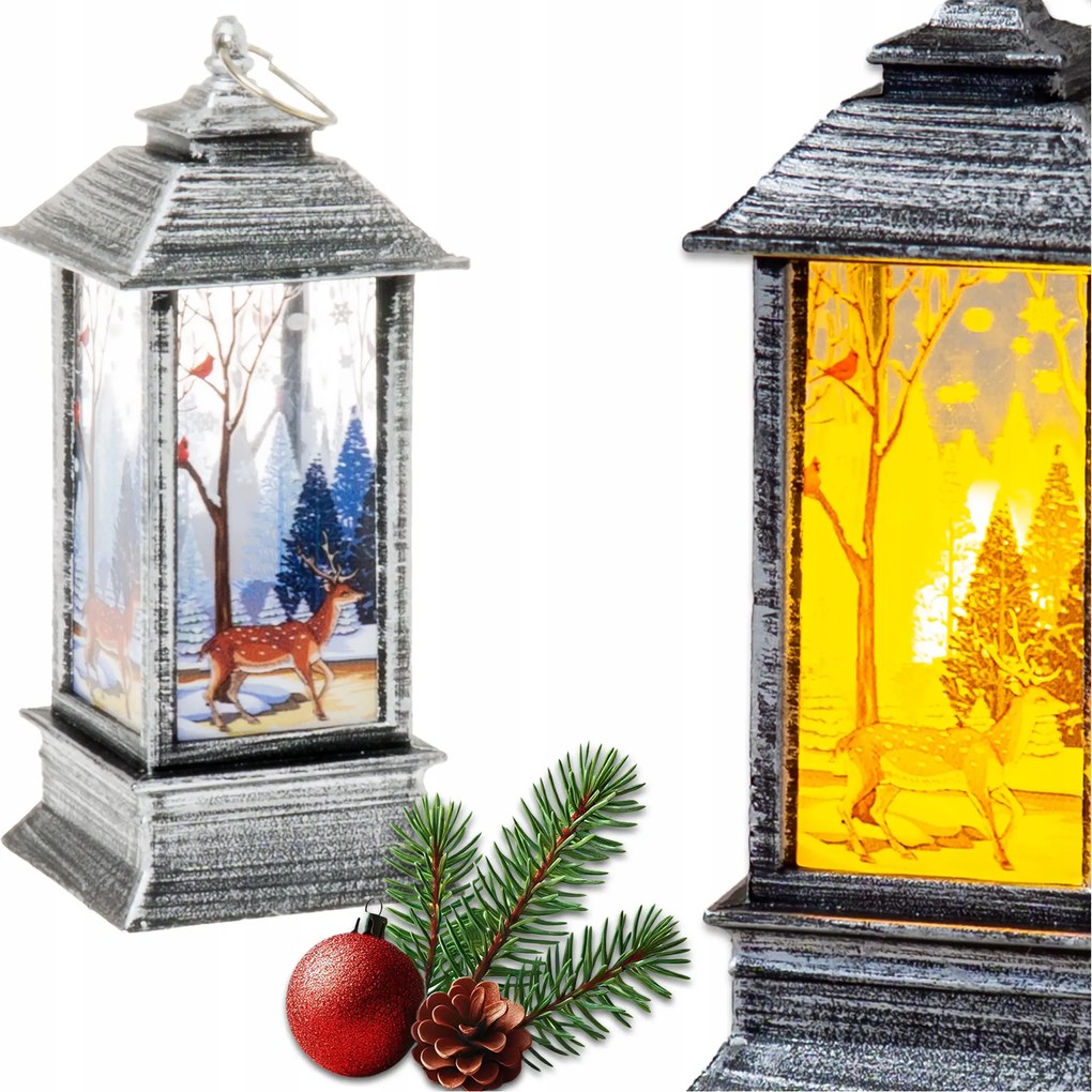 Adventi lampion karácsonyi rorátékhoz Ezüst LED-es őzike meleg fény