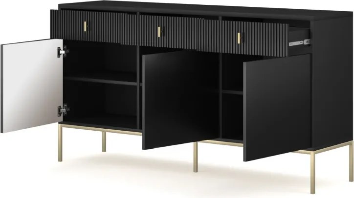 Komód 3 ajtóval és 3 fiókkal fekete színben arany fogantyúkkal – MAGGIORE MA03