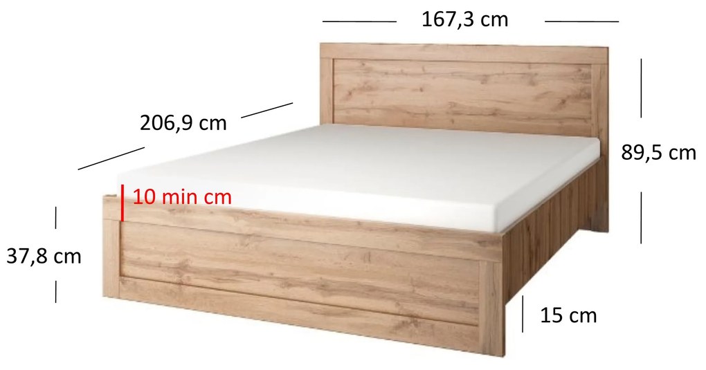 Franciaágy 160 cm Mirella (wotan tölgy) (ágyráccsal). 1053074