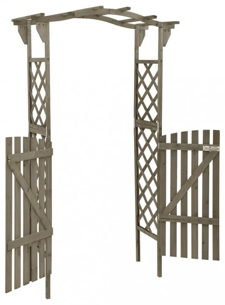 szürke tömör fenyőfa pergola kapuval 116 x 40 x 204 cm
