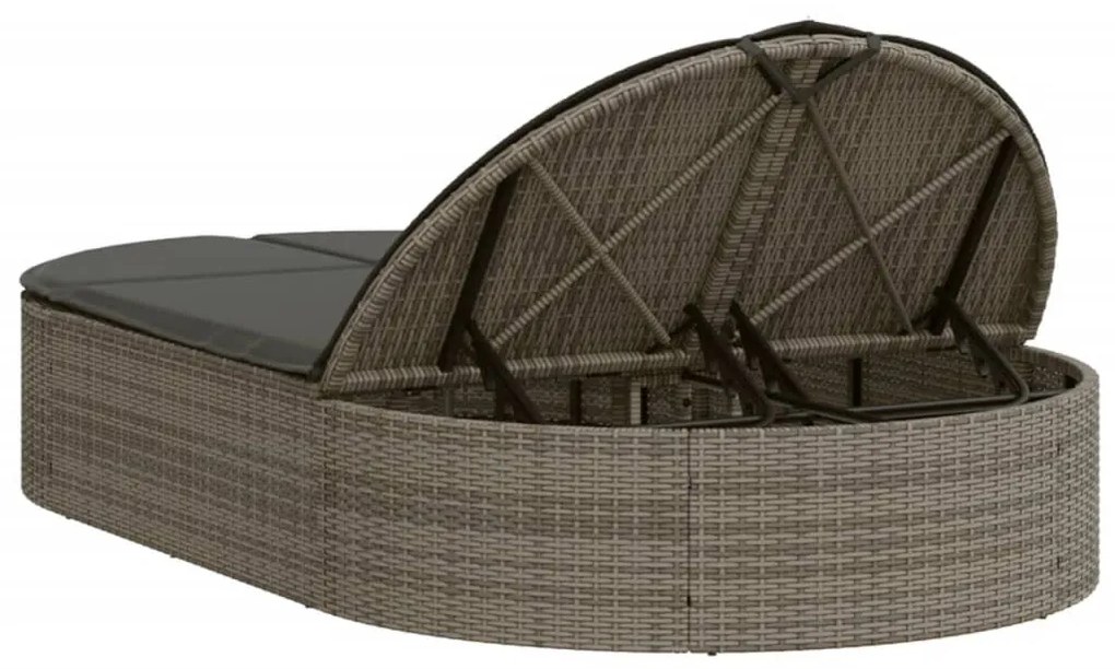 Szürke polyrattan dupla napozóágy párnával