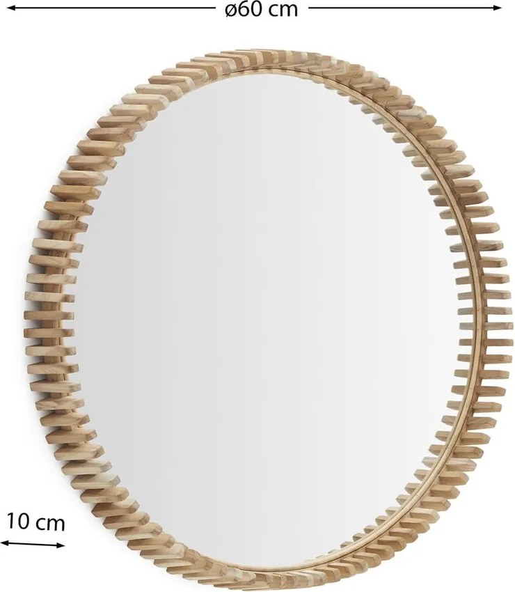 Fali tükör tömörfa kerettel ø 60 cm Polke – Kave Home