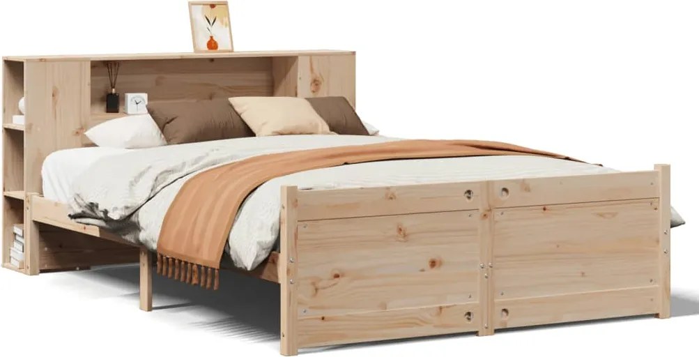 vidaXL tömör fenyőfa könyvespolcos ágy matrac nélkül 135 x 190 cm