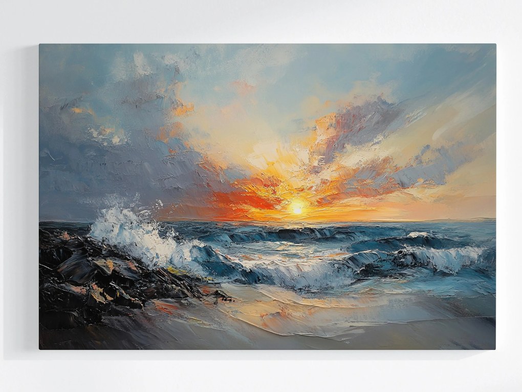 Vászonkép Canvas Kilátás Tenger Hullámok Tengerpart Naplemente Este 60x40