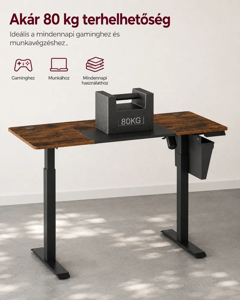 Állítható magasságú elektromos íróasztal 140 x 60 cm, vintage barna/fekete
