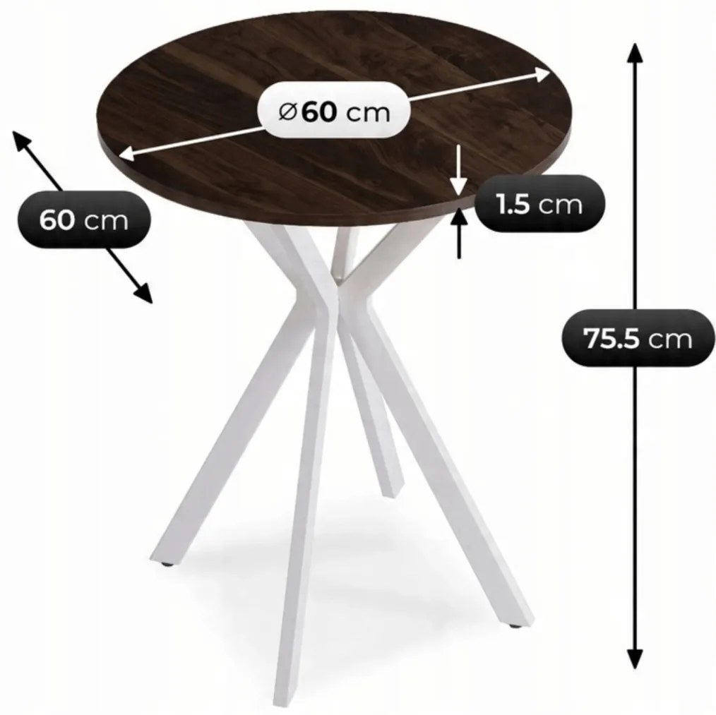 Kerek Étkezőasztal Dió/Fehér Színben. LAUREN 60 cm