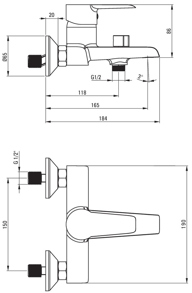 Deante Corio, fali kádcsaptelep, króm, BFC_010M