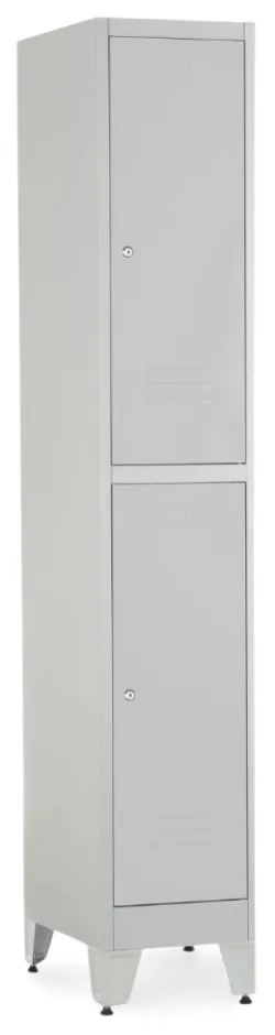 Fém szekrény - 2 doboz, 38 x 45 x 196,5 cm, helyreigazítással, hengerzár, világos szürke - ral 7035