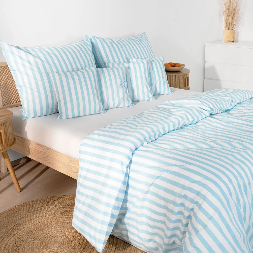 Goldea pamut ágyneműhuzat - kék csíkos 140 x 220 és 70 x 90 cm