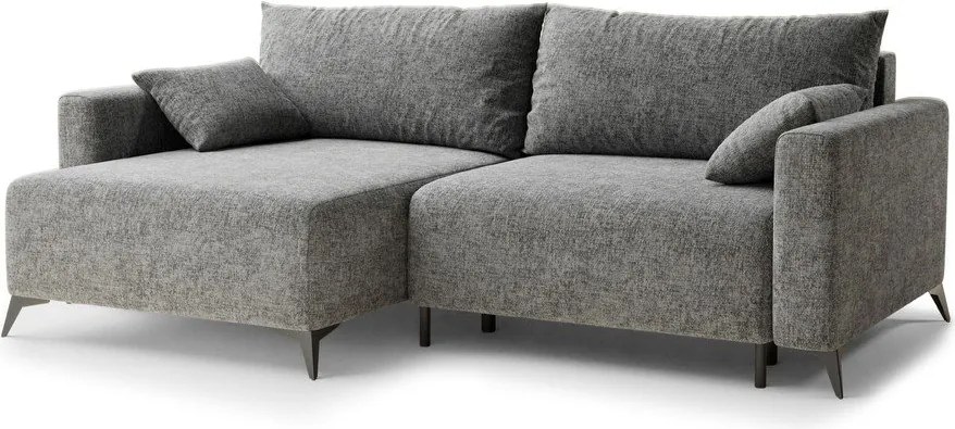 Szürke zsenília kinyitható-tárolóhelyes sarokkanapé (bal oldali-heverő résszel) Leon – Maison de Rêve