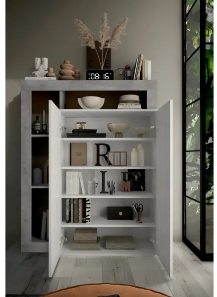 LENOR szekrény, fehér/betonhatású szürke