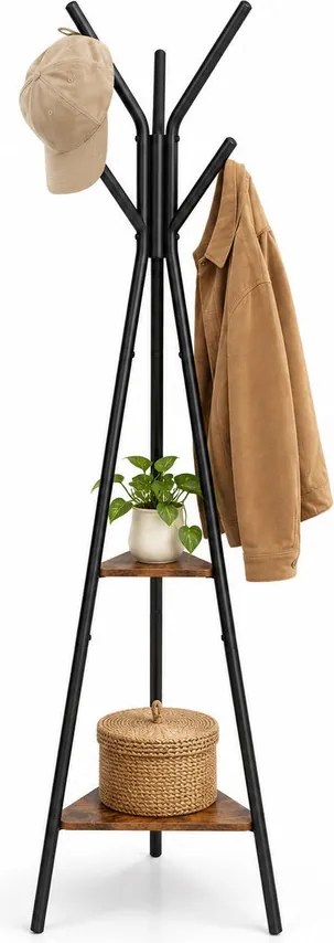 Állófogas 6 akasztóval és 2 polccal, 179 cm, rusztikus barna-fekete