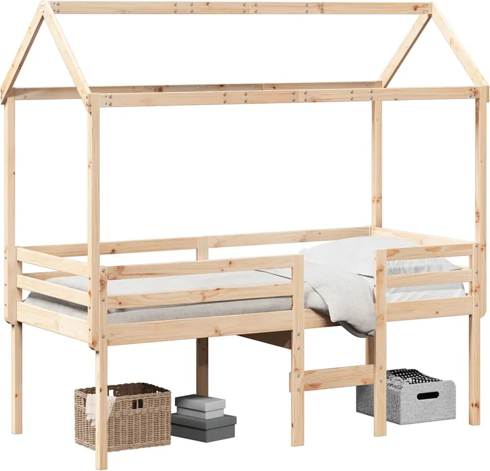 vidaXL viaszbarna tömör fenyőfa magasított ágy tetővel 75 x 190 cm