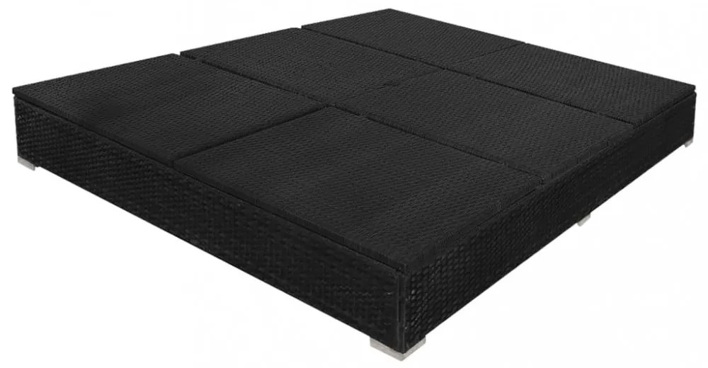 fekete polyrattan napozóágy napernyővel