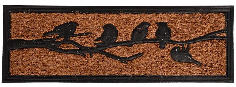 Kókuszrost és gumi lábtörlő, madár mintás, 75 x 25 cm