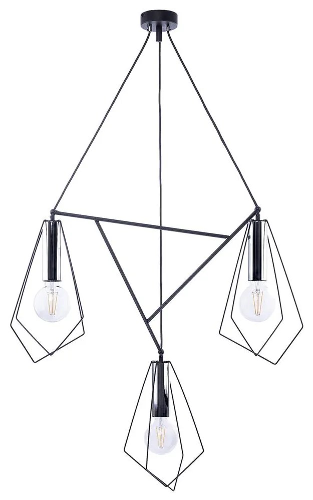 Jupiter 1663 - Csillár zsinóron KAIR 3xE27/60W/230V fekete/króm