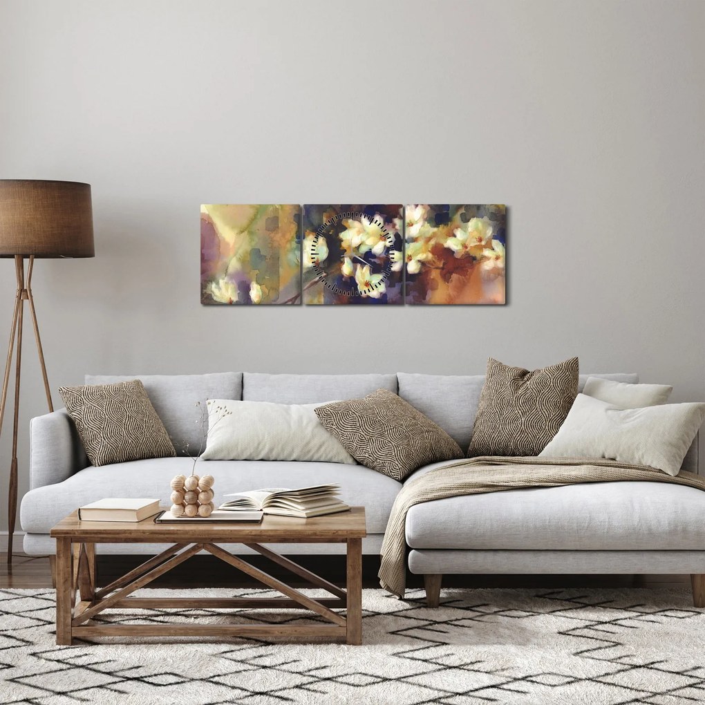 Kép - fehér magnólia, festmény (órával) (90x30 cm)